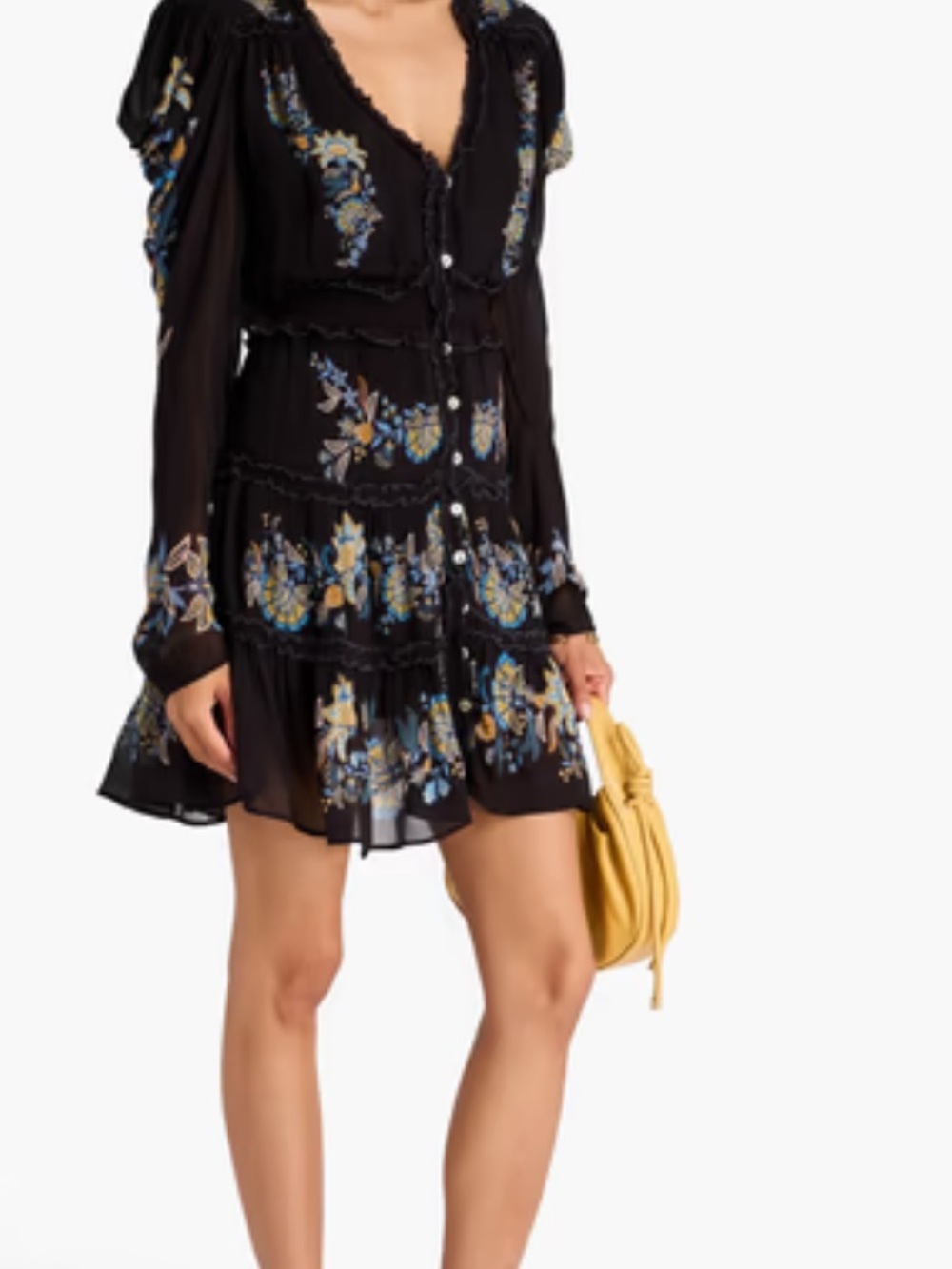 NWT FARM Rio Black Mini Dress with Yellow & Blue Floral Embroidery - Picture 2 of 11